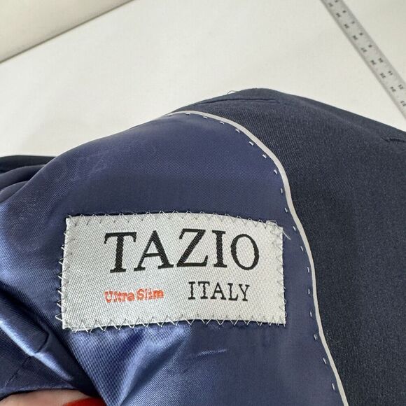 Tazio Italy Mens Suit Jacket 38L Blue Wool Ultra Slim Fit Blazer Formal Evening - Picture 10 of 11